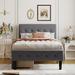 Twin Size Upholstered Platform Bed with 2 Side Drawers, Tufted Button Linen Fabric Back, and Solid Wood Slats Support
