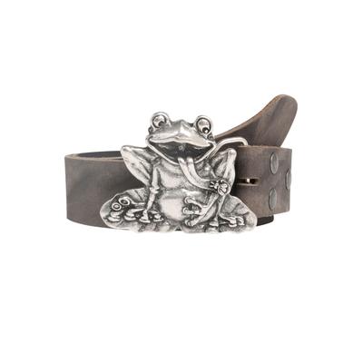 Ledergürtel, Damen, Gr. 105, grau, Rindsleder, RETTUNGSRING BY SHOWROOM 019, unifarben, modisch, Gürtel, mit Frosch-Koppelschließe im Vintage-Look Image