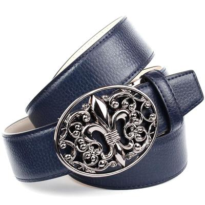 Ledergürtel ANTHONI CROWN, Damen, Gr. 85, blau, Leder, unifarben, Gürtel, mit Lilien Schließe, helle Rückseite Image