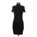 Shein Casual Dress - Bodycon High Neck Short sleeves: Black Print Dresses - Women's Size Medium