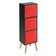 URBNLIVING Wooden Storage 3 Tier Bookcase Scandinavian Style BEECH Legs Unit With Drawers (Black Bookcase, Red Insert)