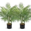 2PCS Artificial Plants Indoor in Pot 90cm Artificial Palm Plant with 12 Leaves Fake Plants Large Fake Areca Palm Tree Plant Faux Tropical Plant for Home House Office Balcony Indoor Outdoor Decoration