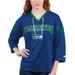 Women's Starter Navy Seattle Seahawks Rally Lace-Up 3/4 Sleeve T-Shirt