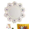 Miroir Rond Mural en Macramé de Style Boho Décoration Circulaire Art Mural Bohème pour Salon