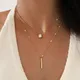 Simple Crystal Geometric Gold Color Pendant Necklace Set for Women Charms Fashion Square Rhinestone