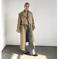 2024 Women Fashion Fall / Autumn 2 piece long trench coat Female outerwear blue Khaki