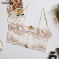 Aduloty New sexy lingerie mesh cutout lace flower embroidery bra comfortable push-ups eyelash