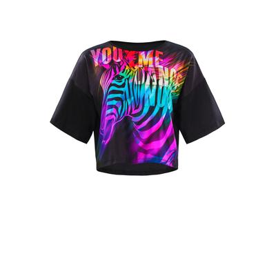 Sporttop WINSHAPE "DT109LS", Damen, Gr. XXS, schwarz (rainbow zebra, schwarz), 85% Polyester, 15% Elasthan, hoch geschlossener Ausschnitt, Halbarm, Tops, Functional Soft and Light Image