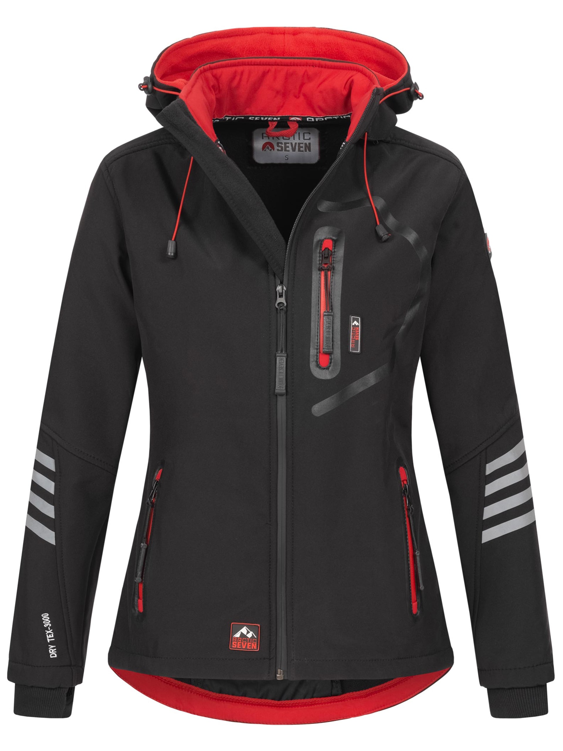Softshelljacke ARCTIC SEVEN "ASNicolia", Damen, Gr. L, rot (schwarz, rot), Obermaterial: 96% Polyester, 4% Elasthan; Innenmaterial: 100% Polyester, Jacken, funktionale Outdoorjacke mit abnehmbarer Kapuze Image
