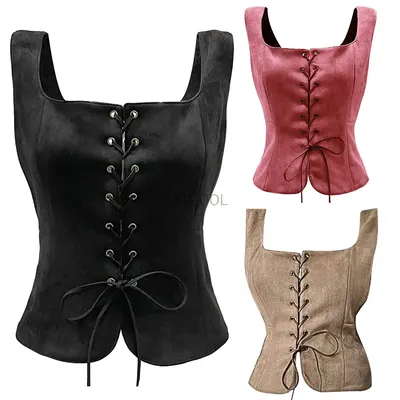 Mittelalterliche Damen Vintage Wildleder Korsett Top Viktorianische Piraten Dame Weste Renaissance Image