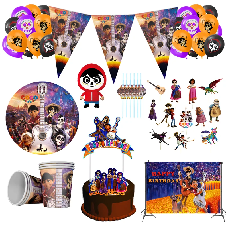 Disney Coco Thema Geburtstag Party Dekoration Einweg Set Geschirr Pappteller Tassen Tischdecke für Kinder Baby Dusche Liefert Image