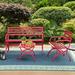 Outdoor Garden Bench Set With Single Seat Chair & Metal Side End Table Metal Conversation Set For Patio Lawn Balcony Yard Porch - Red