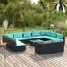 Buyweek 12 Piece Patio Lounge Set with Cushions Black Poly Rattan