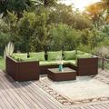 Buyweek 7 Piece Patio Lounge Set with Cushions Poly Rattan Brown