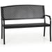 Outdoor Garden Bench Patio Park Bench Steel Metal Frame Furniture With Lattice Backrest And Widened Armrest For Porch Yard Lawn Deck