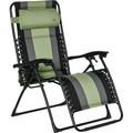 XL Oversize Recliner Padded Patio Lounger Chair Folding Chair With Adjustable Backrest Cup Holder And Headrest For Backyard Poolside Lawn Striped Green