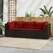 Buyweek 3 Piece Patio Lounge Set with Cushions Brown Poly Rattan