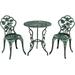 3 Piece Bistro Set Cast Aluminum Rose Design Antique Outdoor Patio Furniture Weather Resistant Garden Round Table And Chairs W/Umbrella Hole (Rose Design)