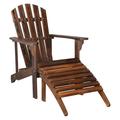 IVV Folding Wooden Outdoor Chair with Footstool Stylish Low Profile Wood Lounge Chair Adirondack Chair for The Patio Porch Lawn Garden or Home Furniture Carbonized Color