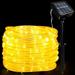 Solar Rope Lights Outdoor 72ft 200 LED Rope Lights Waterproof Clear PVC Tube Warm White Fairy String Lights for Deck Pool Yard Tree Fence Garden Porch RV Party Balcony Camping