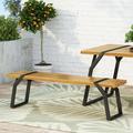 Christopher Knight Home Varva Acacia Wood and Iron Outdoor Dining Bench by Teak-Single