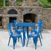 Emma + Oliver Commercial 30 Round Blue Metal Indoor-Outdoor Table Set with 4 Cafe Chairs