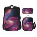 XMXY School Backpack for Teens Girls Boys Pink Blue Galaxy Pink Swirl Back to School Bookbags Set Lunch bag Pencil Case