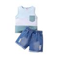 Quealent Baby Boy Clothes 3 Months Summer Sleeveless Vest Denim Shorts Casual Two Piece Set Casual Boy Life Jacket Suits Denim Boys Childrenscostume Blue 3-4 Years