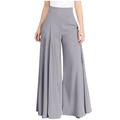 Dressy Wide Leg Pants Womens High Waisted Flare Casual Work Office Flowy Dress Pants Pockets Plus Size Trousers (X-Large Gray)