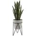 Artificial Plant 1.8 FT H Snake Plant In Gray Needle Cement In Black Metal Weld Stand Fake Sansevieria Dracaena Trifasciata Mother-In-Law s Tongue W/Rocks