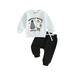 Suanret Toddler Baby Boys Tops Pants Outfits Letter Print Sweatshirt Drawstring Pants Infant Halloween Clothes White Ghost 0-6 Months