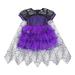 TOPGOD Girls Cute Dress Halloween Spider Web Gauze Short Sleeve Round Neck Hem Irregular Style Breathable Skirt