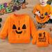 Toddler Infant Baby Girl Boy Halloween Outfits Pumpkin Long Sleeve Sweatshirt Oversized Crewneck Pullover Sweater Clothes Orange qILAKOG Size 4-5 Years