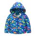 Toddler Winter Coat Winter Rainbow Cartoon Dinosaur Prints Hooded Thicken Windproof Zipper Warm Outwear Girls Denim Jackets Dark Blue 120