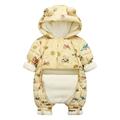 Toddler Winter Coat Long Sleeve Bear Ear Cartoon Prints Snowsuit Jumpsuit Zipper Windproof Hooded Windbreaker Outerwear Girls Windbreaker Jackets Yellow 70