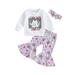 Qtinghua Infant Toddler Baby Girls Halloween Outfits Ghost Print Sweatshirt and Flared Pants Headband Set Purple 12-18 Months