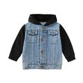 Quealent Teen Boy Boys Girls Windproof Denim Patchwork Hooded Coat Jacket Kids Warm Outerwear Jacket Boys Winter Coat Denim Boys Outerwear A 12-18 Months