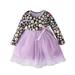 Toddler Girl s Long Sleeved Floral Print Patchwork Tulle Dress For 0 To 5 Years Toddler Christmas Girls Chambray And Tulle Dress Two Piece Dresses for Girls Baby Girl 1st Birthday Dress Cute Toddler