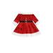 TOPGOD Christmas Kids Sequin Dress Long Sleeve Off Shoulder Rhinestone Dress with Waist Belt Kids Xmas Clothing