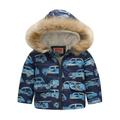 Girls Long Winter Coats Winter Hooded Prints Outwear Zipper Windproof Warm Thick Girls Windbreaker Jackets Sky Blue 120