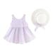 dmqupv Flower Girl Dress Toddler 1-5Y Girls Dress with Hat Kids Toddler Princess Baby Girls Outfits Floral Dress Clothes Suspenders Girls Dress&Skirt Purple 2-3 Years