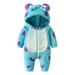 Toddler Baby Girl Boy Halloween Cosutme Funny Blue Purple Furry Monster Fleece Jumpsuit Horn Hoodie Romper Cosplay Clothes