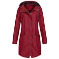 Qcmgmg Women Packable Rain Jacket Hooded Lined Long Women Lightweight Rain Coat Waterproof Windbreaker Long Sleeve Ponchos Wine 3XL