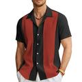 Fule Men Casual Vintage Bowling Shirt Hawaiian Short Sleeve Button Down Loose Shirt