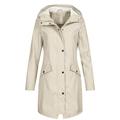 Qcmgmg Rain Jacket for Women with Hood Long Sleeve Lined Windbreaker Womens Rain Coat Lightweight Long Waterproof Ponchos Beige M