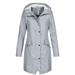 Qcmgmg Rainproof Jacket for Women Waterproof Windbreaker Long Womens Plus Rain Coat Hooded Long Sleeve Lined Ponchos Adult Gray M