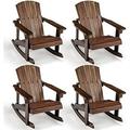 Wooden Adirondack Rocking Chairs Set Of 4 - Kids Outdoor Rocker With Slatted Seat Smooth Rocking Feet 300LBS Weight Capacity Porch Rocking Chair For Balcony Backyard Poolside (4 Coffee)
