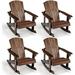 Wooden Adirondack Rocking Chairs Set Of 4 - Kids Outdoor Rocker With Slatted Seat Smooth Rocking Feet 300LBS Weight Capacity Porch Rocking Chair For Balcony Backyard Poolside (4 Coffee)