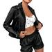 Womens Y2K Jacket 2023 Fashion Brown Leather Motorcycle Black Moto Faue Leather Blazer Causal Jacket Coat