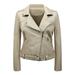 Womens Jackets Y2K Solid Color Short Leather Suit Pockets Leather Motorcycle Jacket Coat